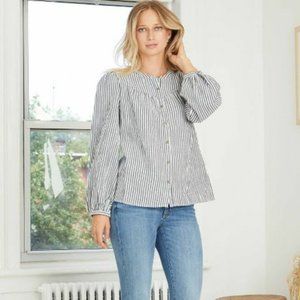 Universal Thread | Puff Sleeve Button Navy Striped Blouse